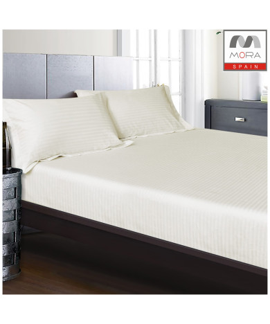 شرشف مورا ساده مقلم 250 خيط  قطن 100% سير 180*200