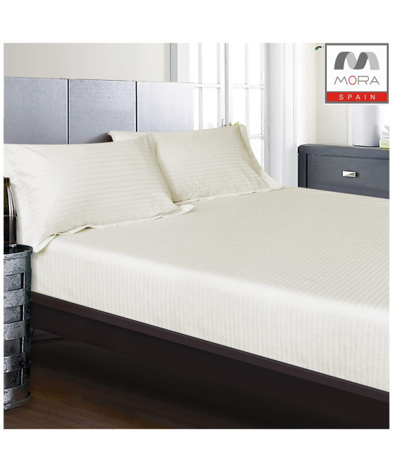 شرشف مورا ساده مقلم 250 خيط  قطن 100% سير 180*200